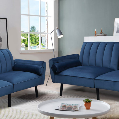 Mercer41 Velvet Loveseat Sleeper Sofa 74" Convertible Futon Couch with